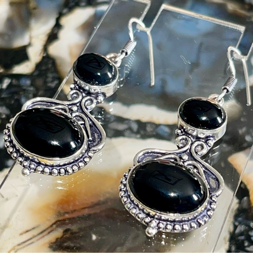Black Onyx Nugget Earrings 2”